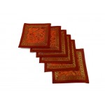 Indian Silk Table Runner with 6 Placemats & 6 Coaster in Orange Color Size 16x62